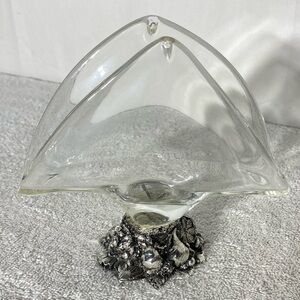 Vintage Murano Clear Glass Napkin Holder Letter Holder W Silver Tone Metal Base